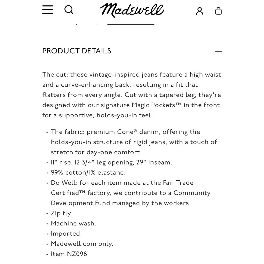 Madewell The Perfect Vintage Jean Light Indigo High Rise Tapered MB965 Size 32 - Picture 11 of 12